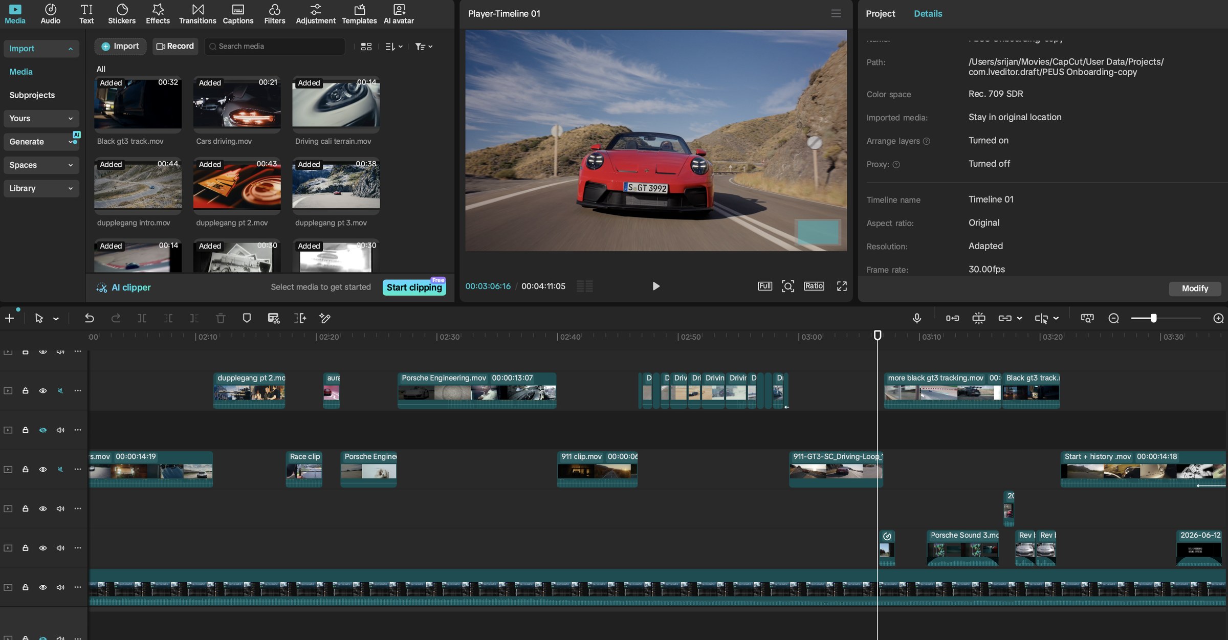 Premiere Pro timeline of the film