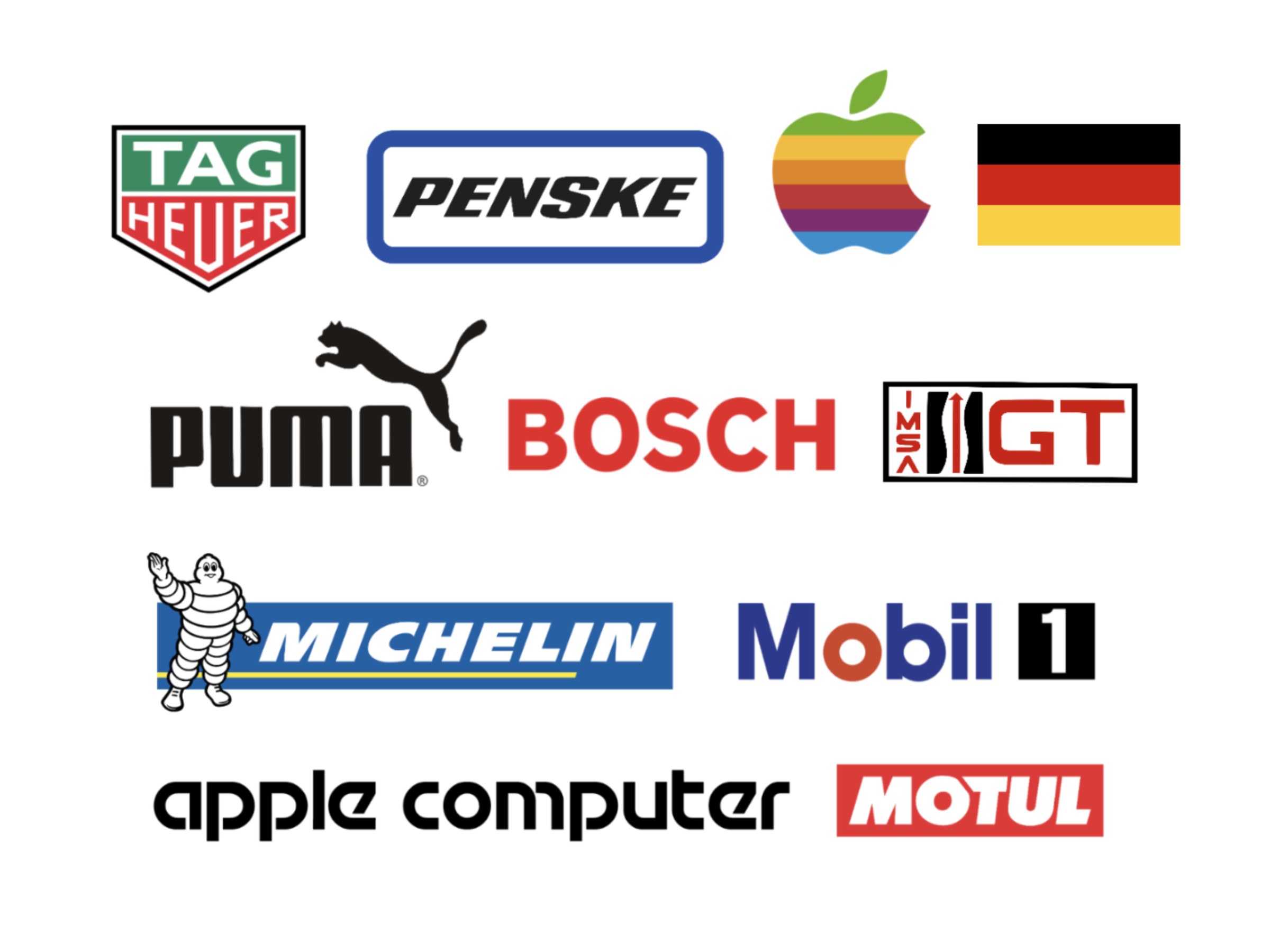 Partner logos: TAG Heuer, Penske, Apple, Puma, Bosch, Michelin, Mobil 1, Motul