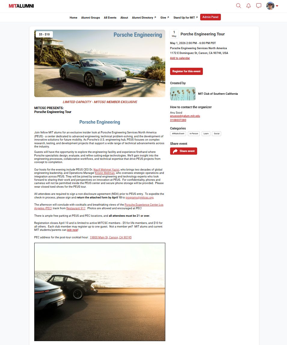 Event microsite