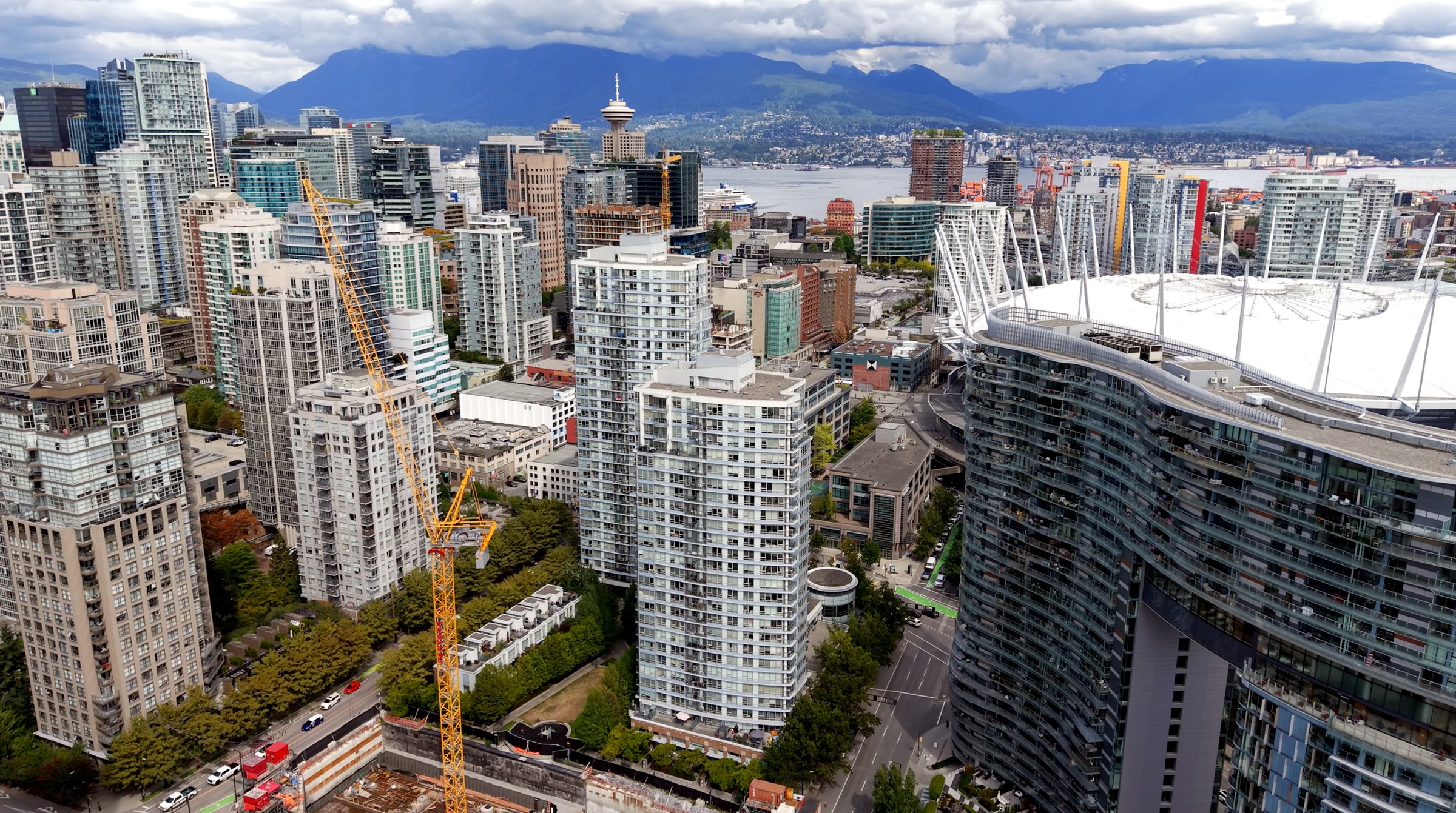 Vancouver skyline, aerial