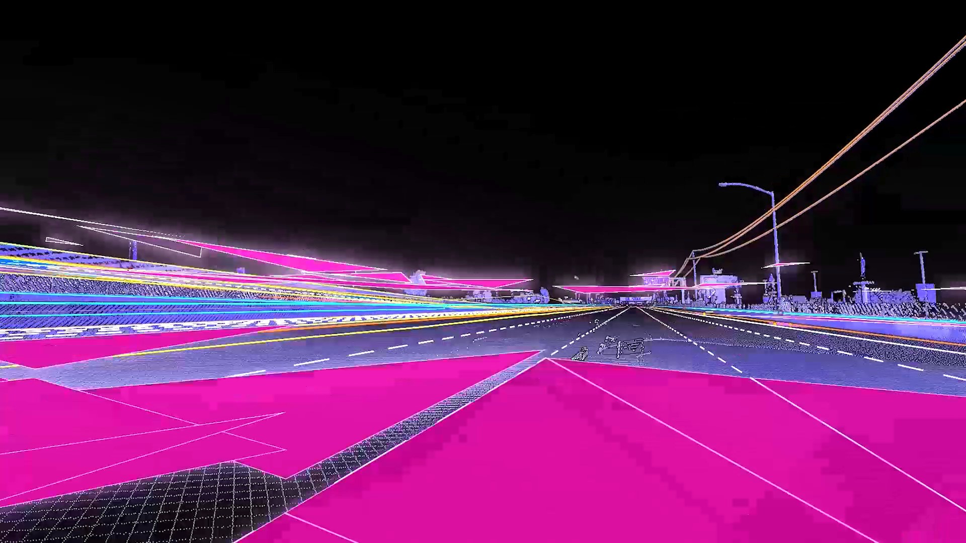Magenta and violet point cloud of a road