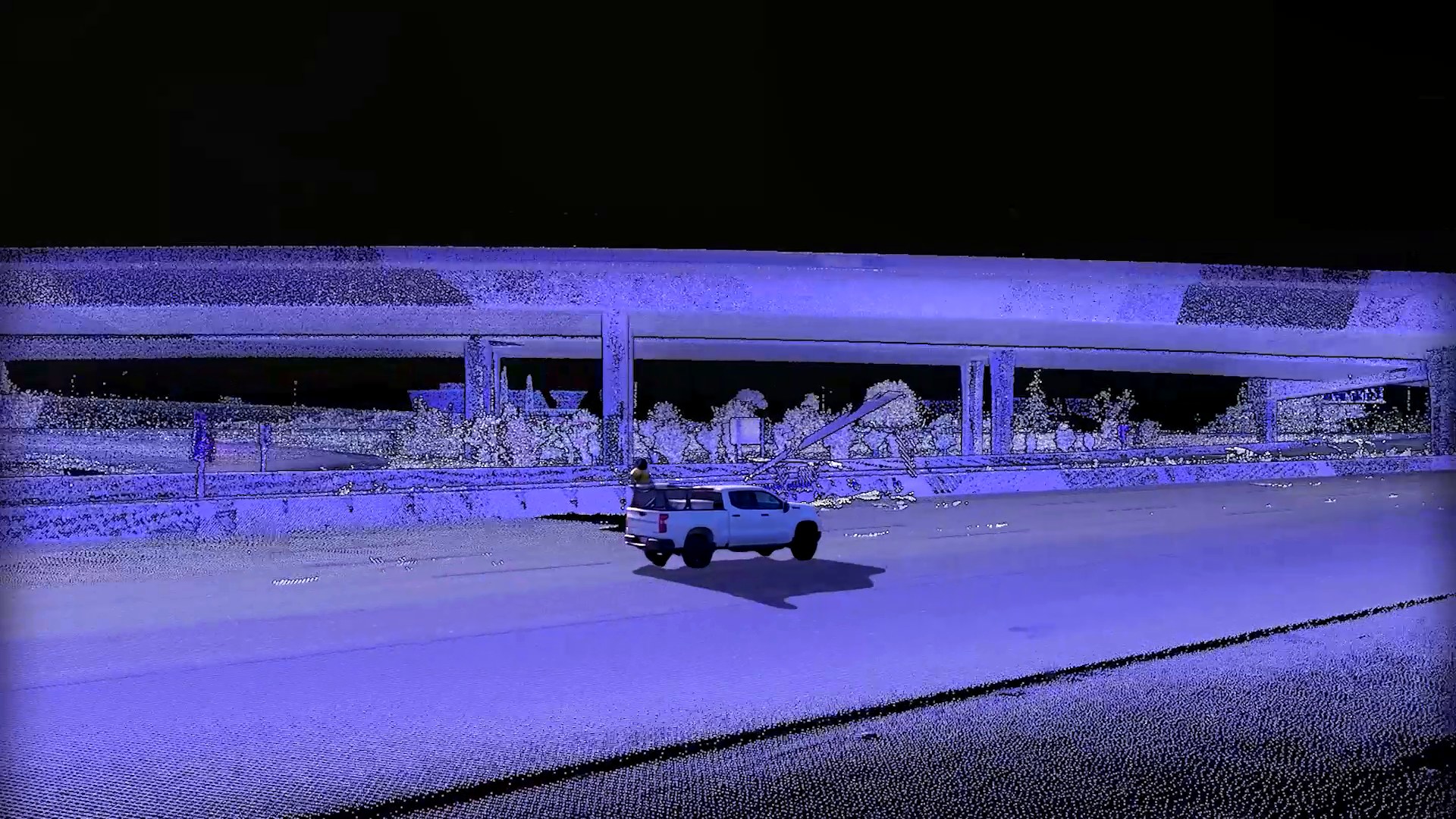 Mapping truck inside a point cloud of an overpass