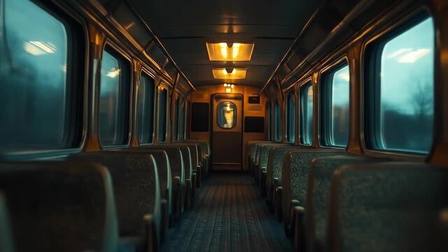 Empty train carriage in warm sickly light